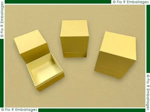 Coffrets à gorge avec habillage bi-ton, un papier kraft moyen pour l'extérieur, un kraft clair pour l'intérieur et la gorge, finition sans impression